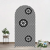 Lofaris Racing Black White Grid Tire Birthday Arch Backdrop